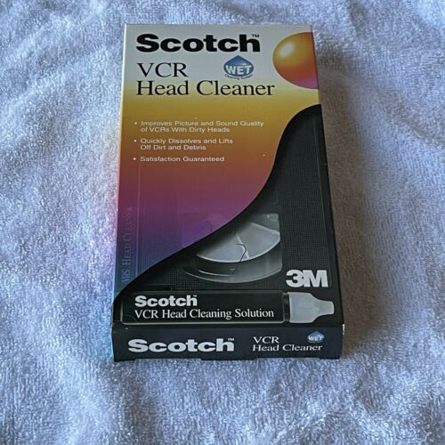 SCOTCH VCR HEAD CLEANER 3M Vhs Wet Cleaning System W/ Fluid Bottle.