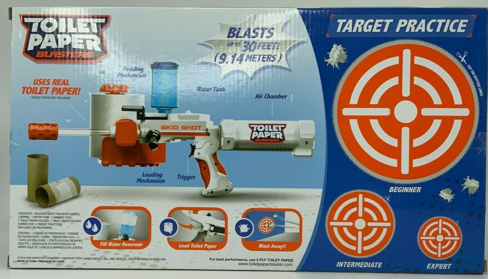 Toilet Paper Blaster Fires Shot 30 Ft Skid Spitballs Fun Kids Toy Gun