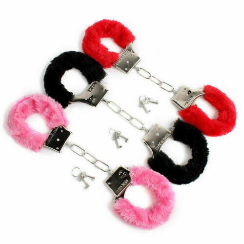 Furry Fuzzy Costume Handcuffs Metal Wrist Cuffs Soft Bachelorette Hen ...