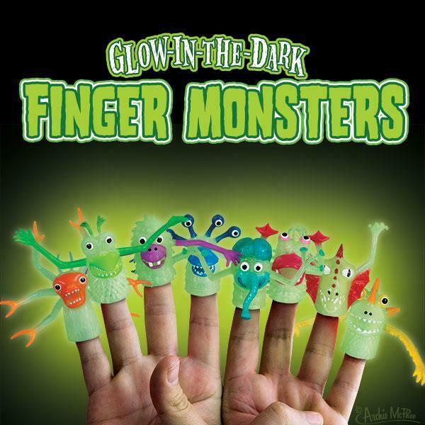 GLOW IN THE DARK FINGER MONSTERS 8 Piece Set Finger Puppets - Archie McPhee