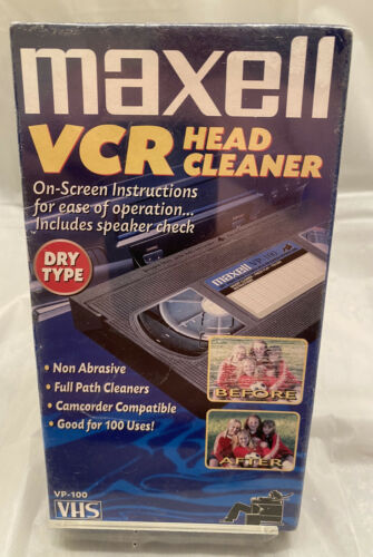 Maxell VCR Head Cleaner VHS Tape VP-100 Dry Type Brand New Sealed