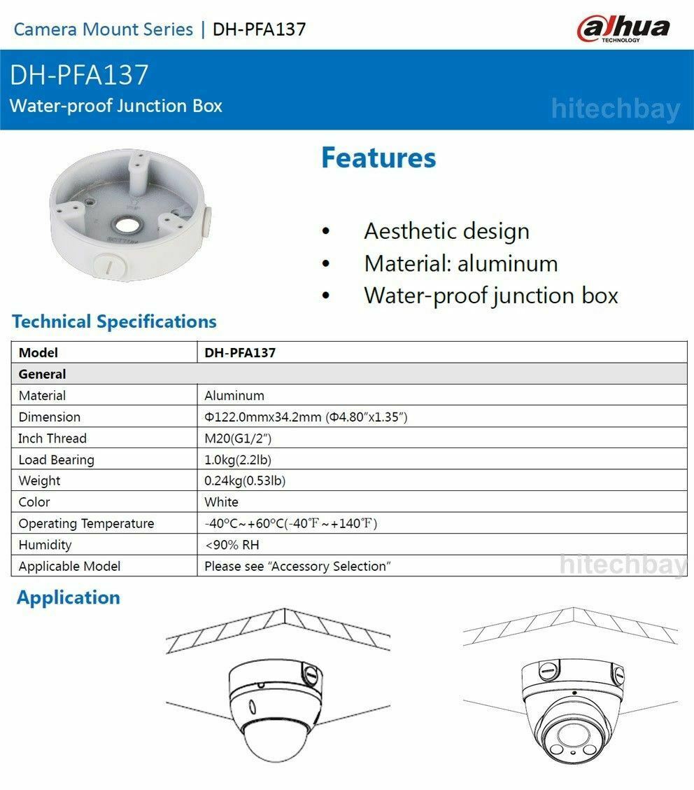 Dahua PFA137 Water-proof Junction Box Aluminum For Dome/Turret/Mini PTZ ...